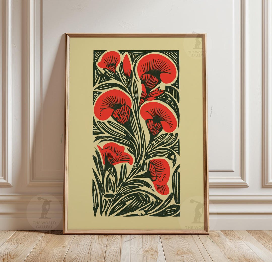 Red Flower Poster | Botanical Plant Print | Vintage Style Floral Wall ...