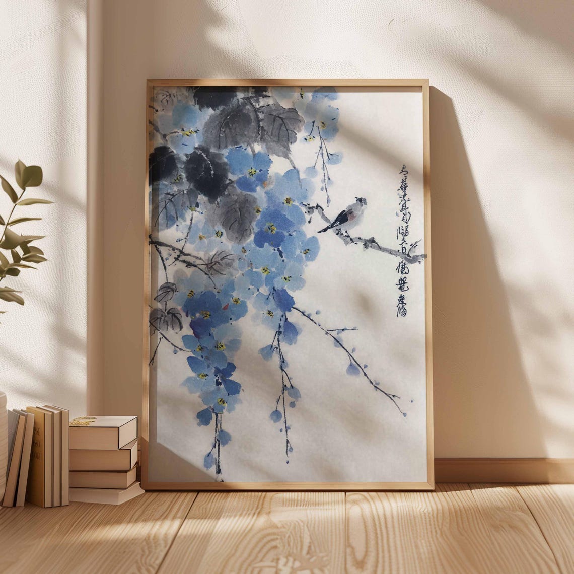 Japanese Blue Flower Wall Art Print, Oriental Ink Painting Poster ...
