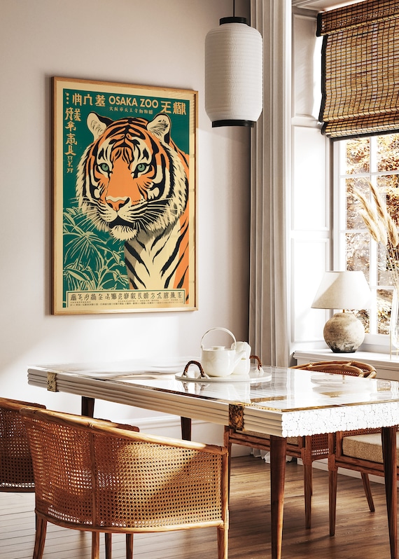 Vintage Tiger Print, Osaka Zoo Poster, Animal Art, Vintage