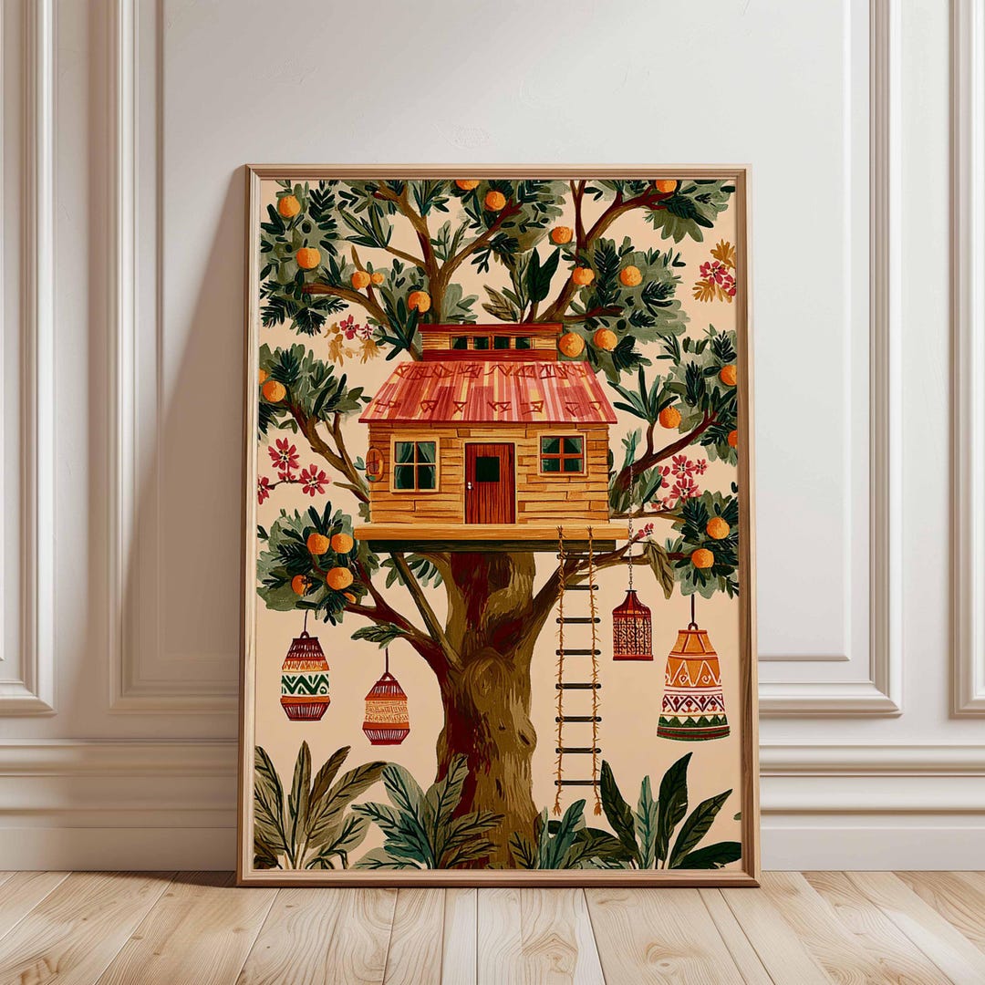 Tree House Poster, Forest Wall Art Print, Adventure Decor, Kids
