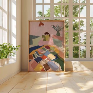 Reading Wall Art Print | Cozy Book Lover Poster | Colorful Literary Artwork | Modern Bedroom Library Decor | Book Aesthetic Print image 3