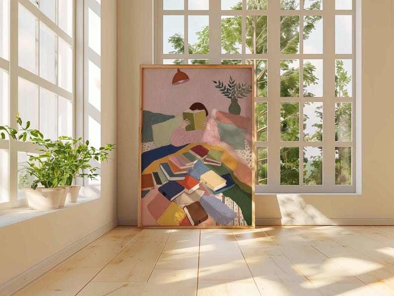 Reading Wall Art Print | Cozy Book Lover Poster | Colorful Literary Artwork | Modern Bedroom Library Decor | Book Aesthetic Print image 3