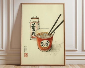 Lámina artística de ramen japonés, decoración minimalista para la cocina, póster de comida asiática