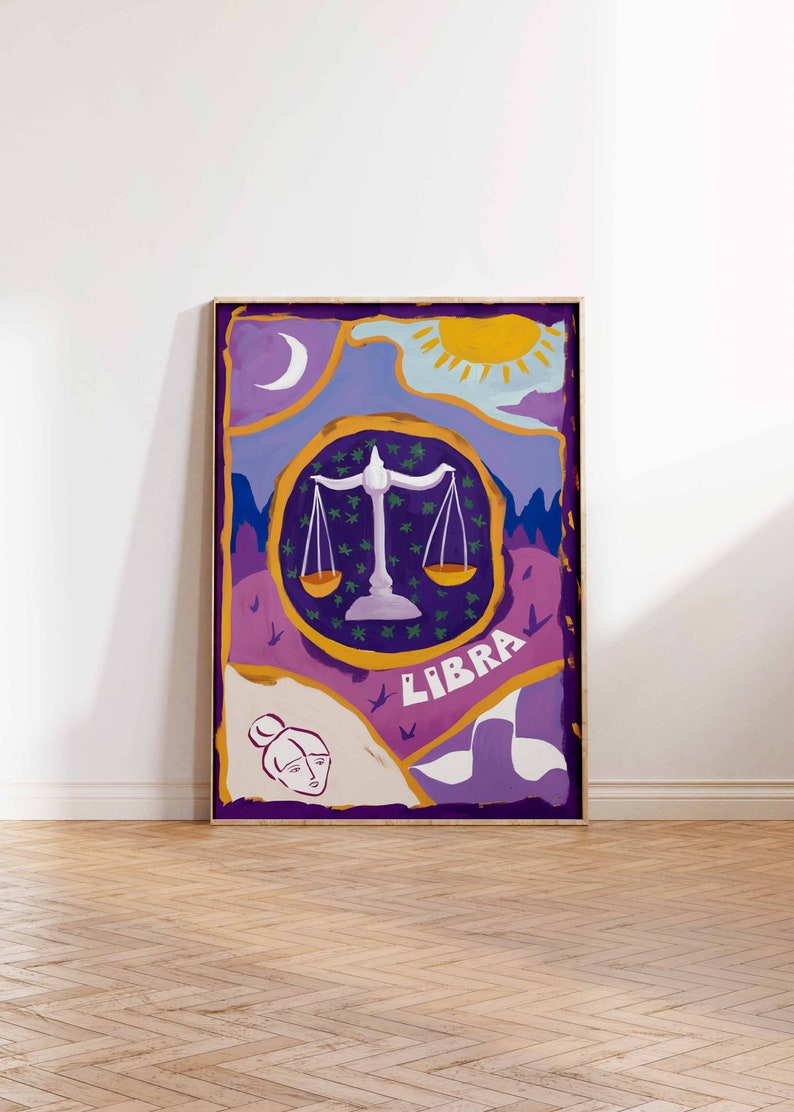 Libra Zodiac Art Print, Boho Celestial Poster - Etsy