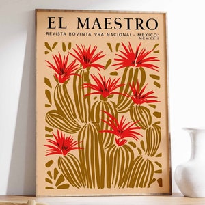 Vintage Mexikanische Kaktus Poster, Bunte mexikanische Kunstdruck, Traditionelle mexikanische Kunstwerk, Blumen Vintage Poster, Latein Dekor, Kulturelles Geschenk