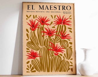 May include: A vintage poster with the title "EL MAESTRO" and the text "REVISTA BOVINTA VRA NACIONAL - MEXICO: MCMXXII". The poster features a stylized illustration of a group of cacti with red flowers.