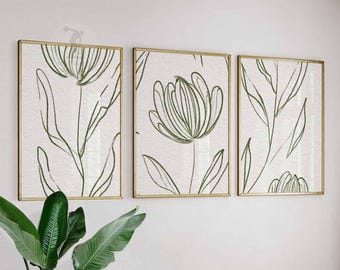 Botanical Line Art Prints, Minimalist Leaf and Flower Wall Decor