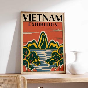 Manifesto retrò della mostra vietnamita, arte murale vietnamita, regalo vietnamita, stampa botanica, arte murale floreale, arredamento tropicale, arredamento vietnamita