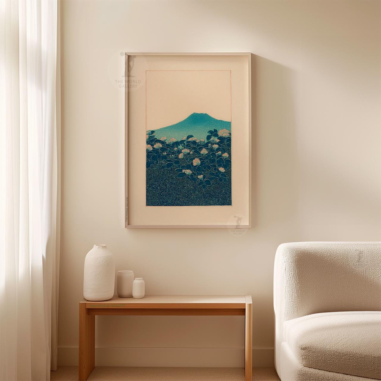 Japanese Mountain Poster | Floral Landscape Art Print | Nature-inspired ...
