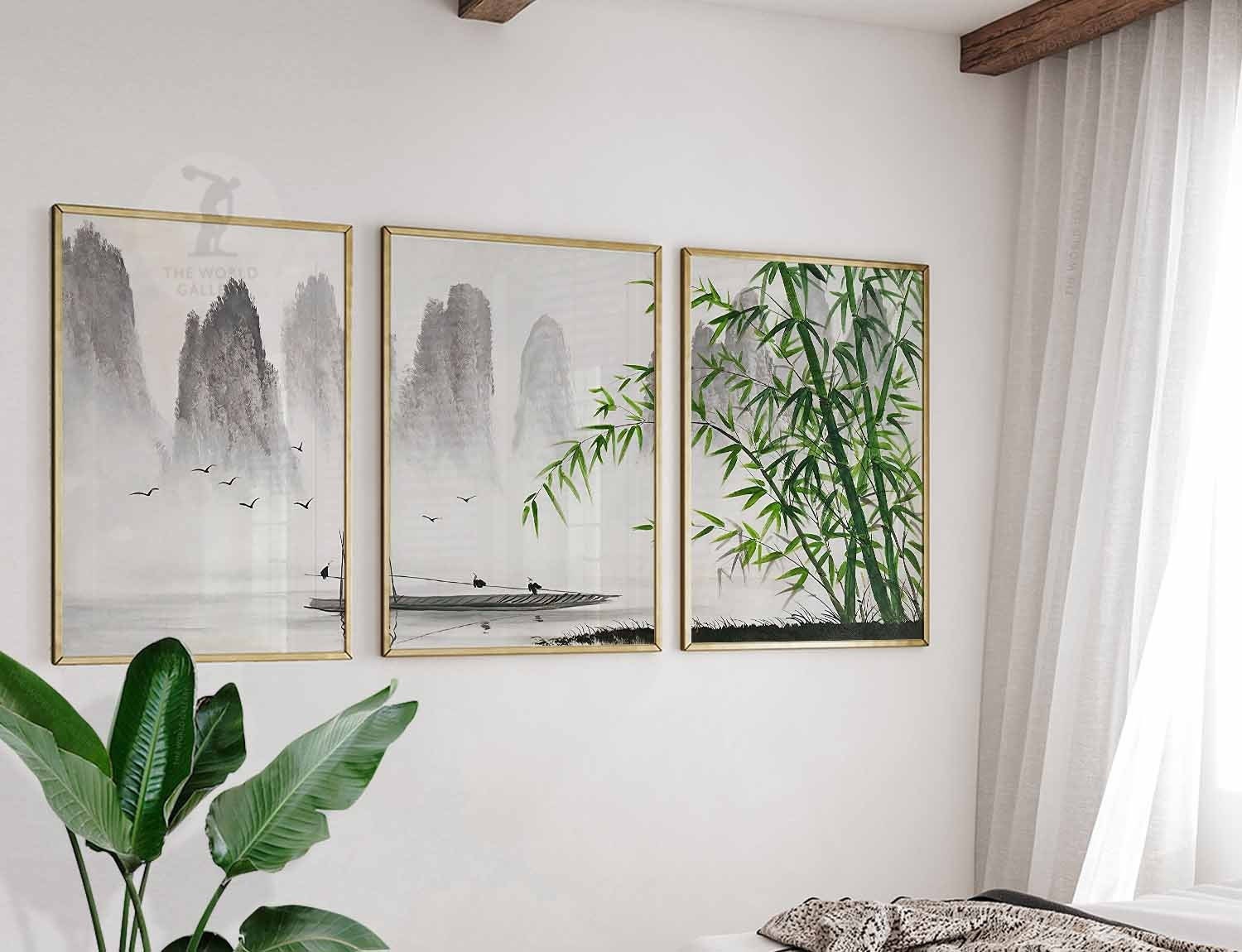 Japanese Wall Art Print Set, Asian Mountain & Bamboo Posters - Etsy UK
