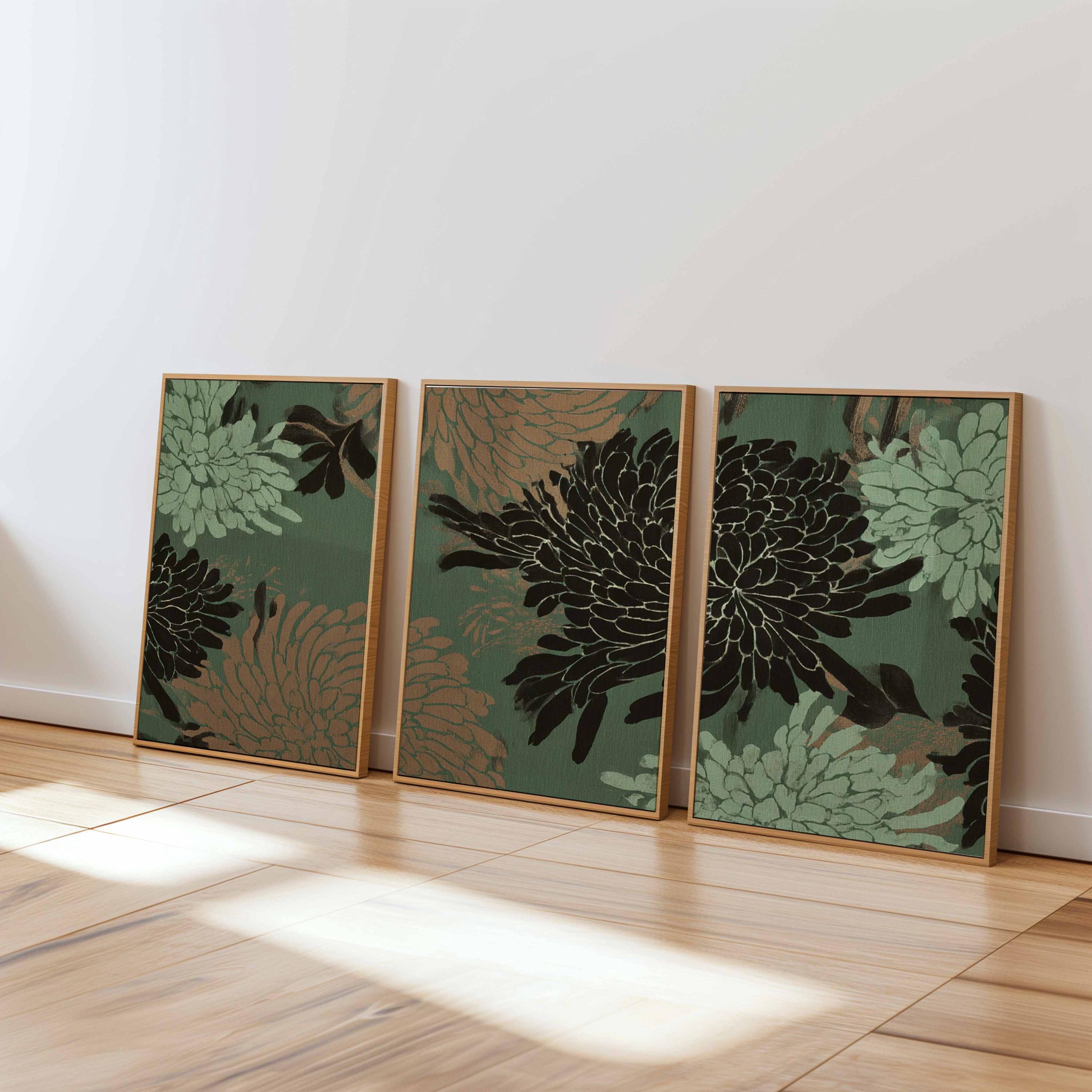 絵画 flk040087 Dark Chrysanthemum Botanical Print Set, Vintage Floral Wall Art - Etsy