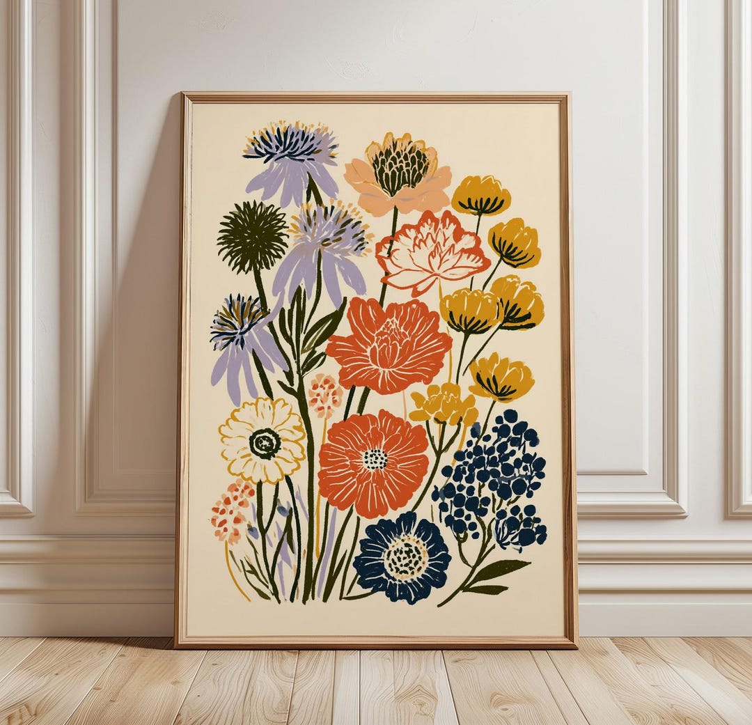 Botanical Wildflower Print | Mid Century Floral Wall Art | Colorful ...