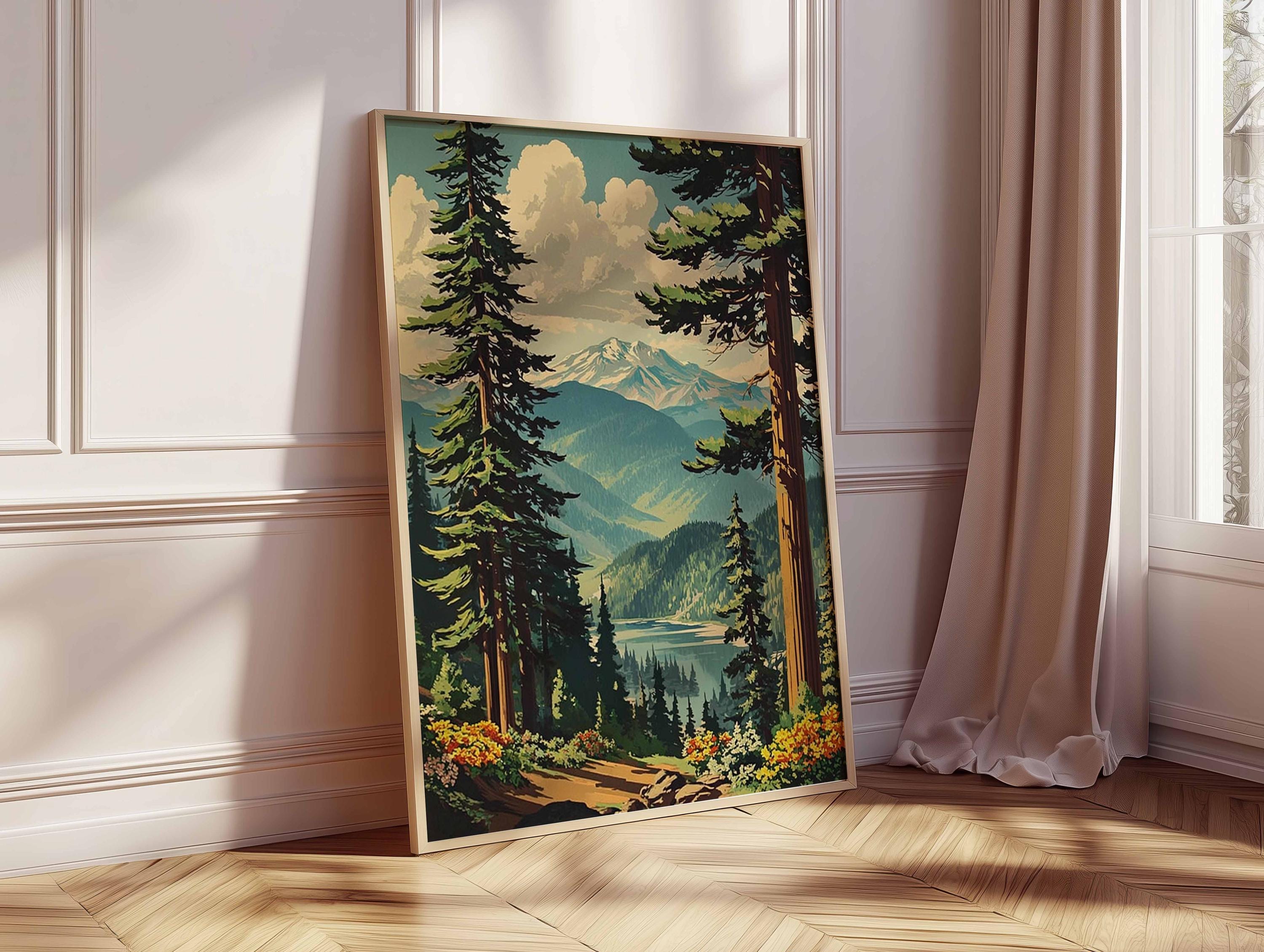 Mountain Forest Wall Art, Nature Landscape Poster Print, Wilderness