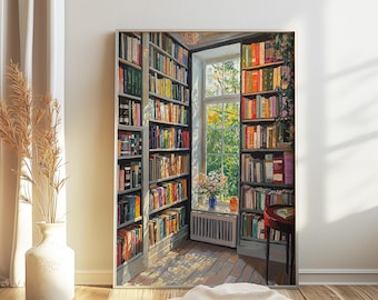Póster de biblioteca vintage, decoración de pared para estantería, regalo para amantes de los libros