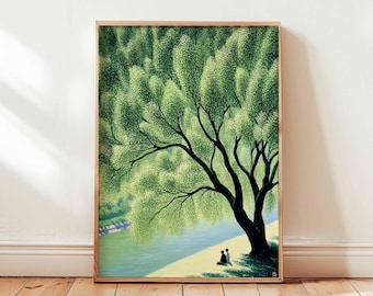 Giant Green Tree Poster, Serene Nature Landscape Art Print