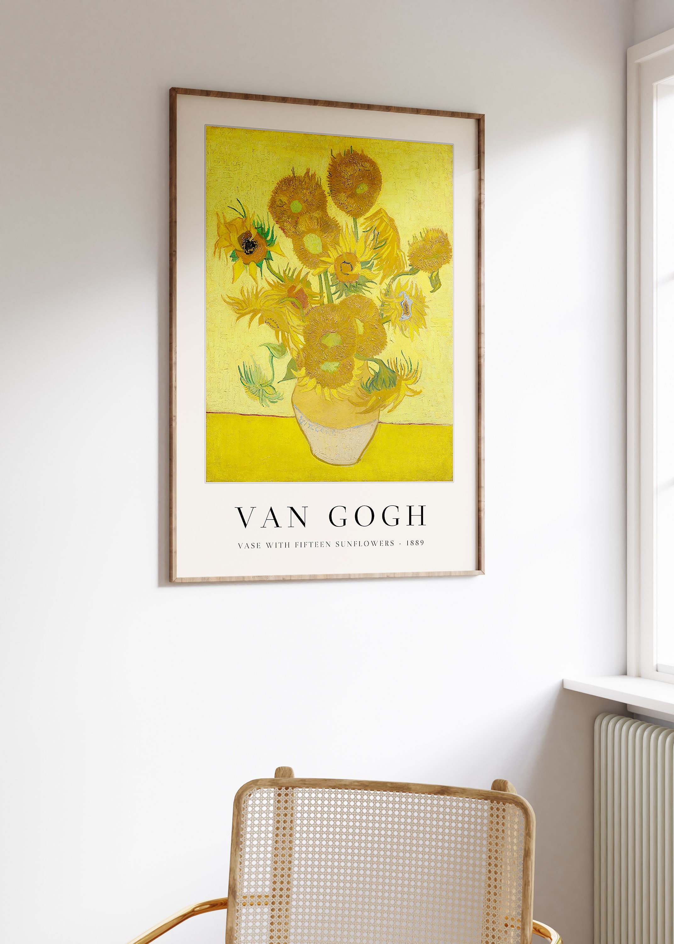 ゴッホのアートプリント、15本のひまわりが入った花瓶、ゴッホの