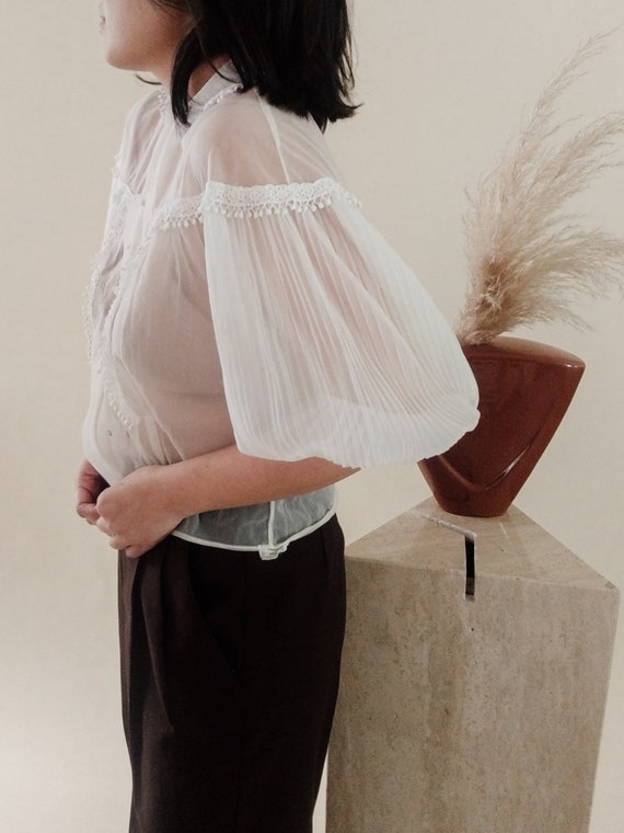 vintage 40s 50s frill trim sheer chiffon pleated b