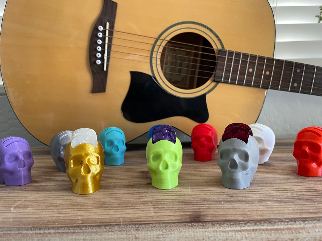 Skull Guitar Pick Holder Holds 7 Guitar Picks Musician Gift Etsy