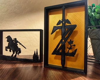 Zelda Shadow Box - Video Games - Zelda - Link - Great Sword - Desk Art - Gift - Zelda Breath of the Wild - Nintendo - Nintendo