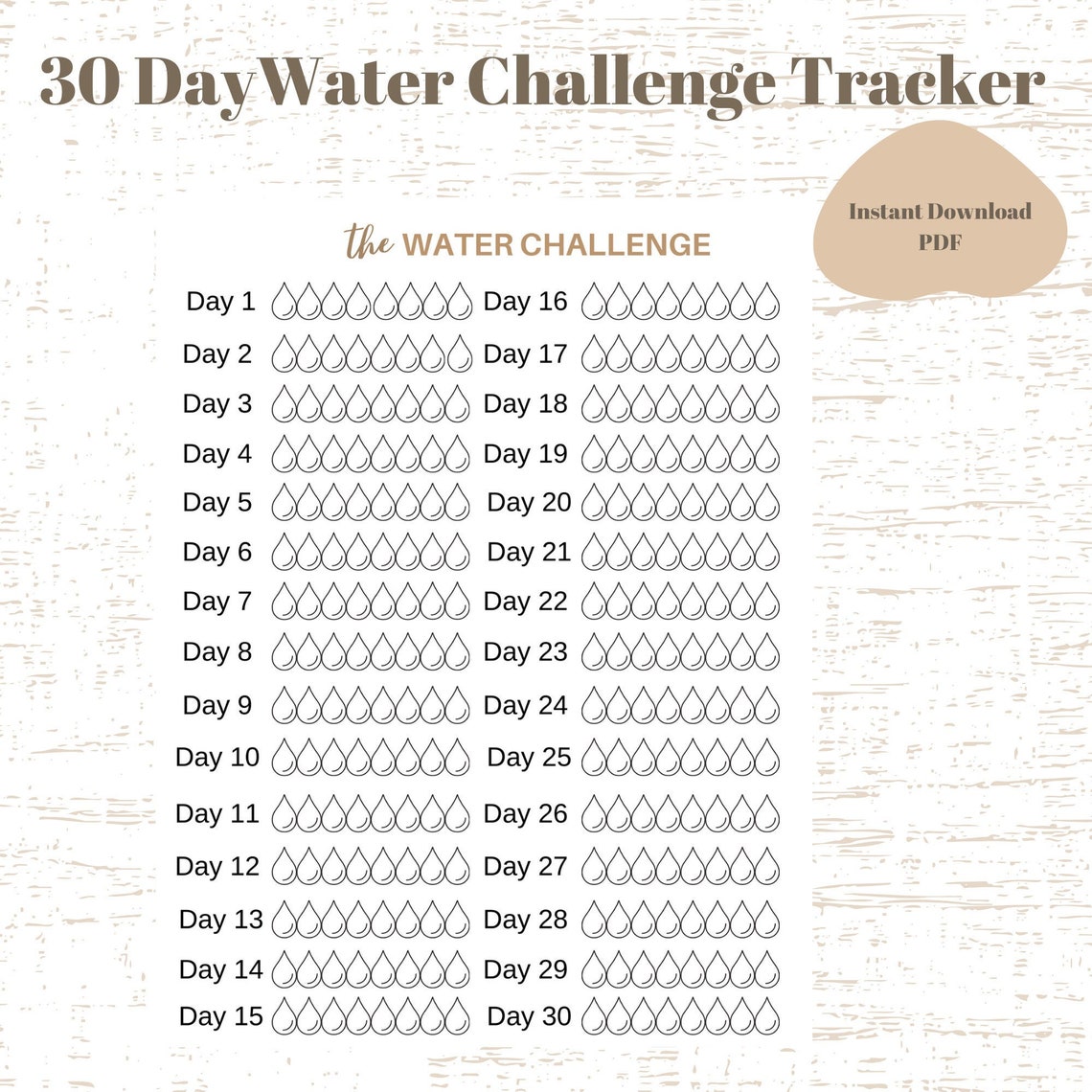 30 Day Water Challenge Water Tracker // INSTANT DOWNLOAD | Etsy