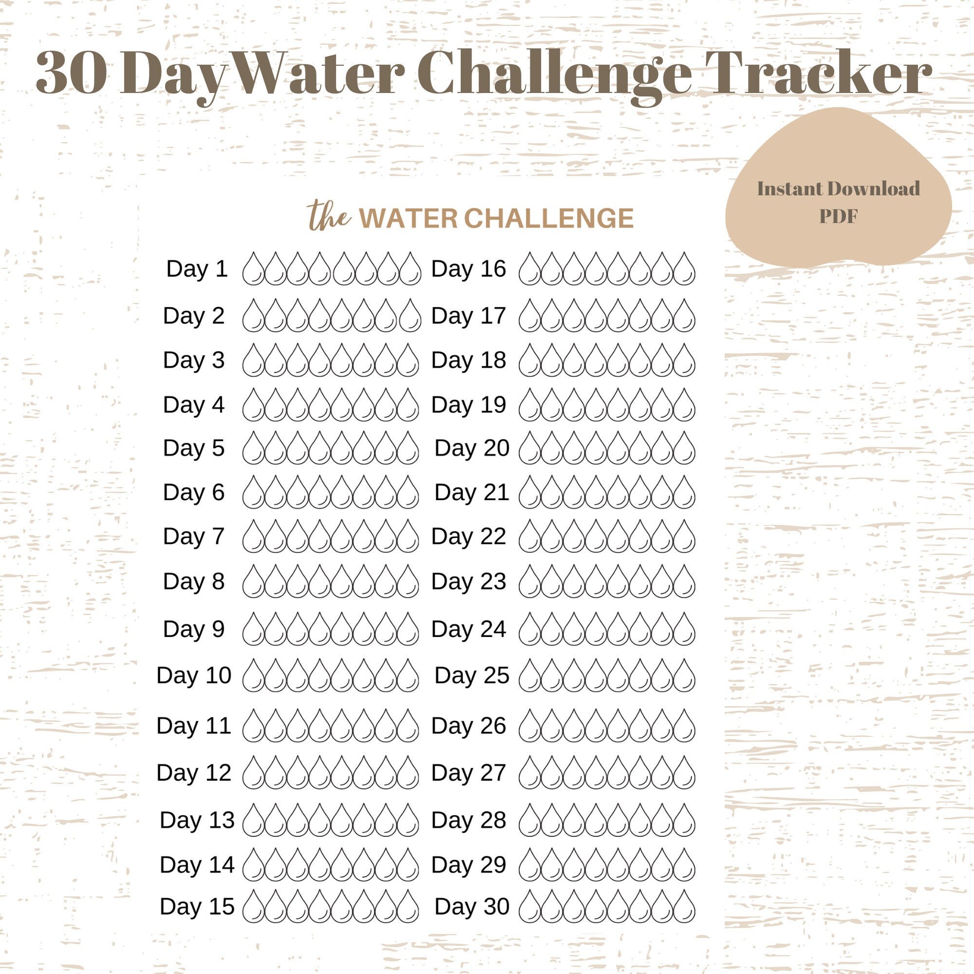 30 Day Water Challenge Water Tracker // INSTANT DOWNLOAD Etsy