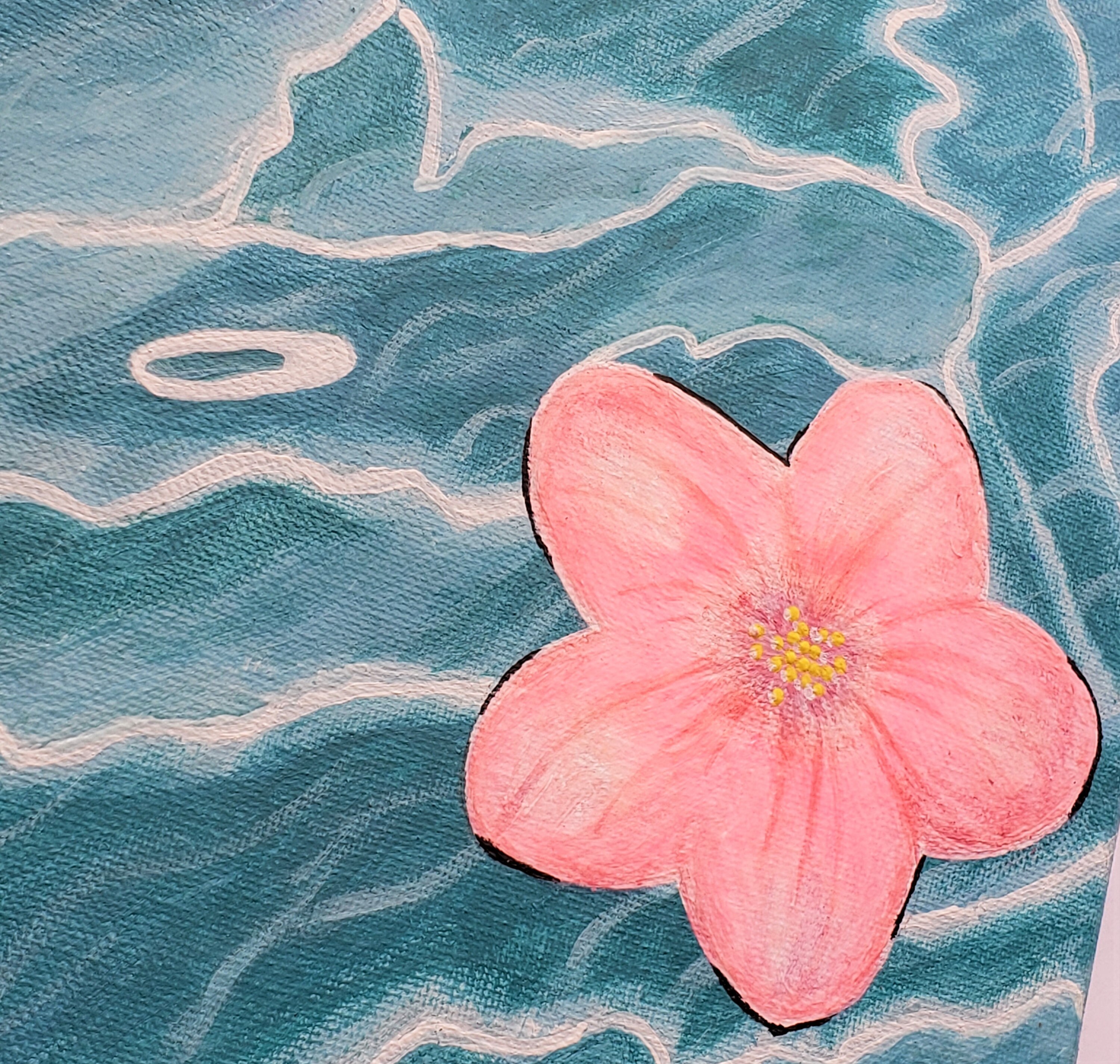 Ocean flower acrylic painting Pink flower Ocean art Waves Etsy