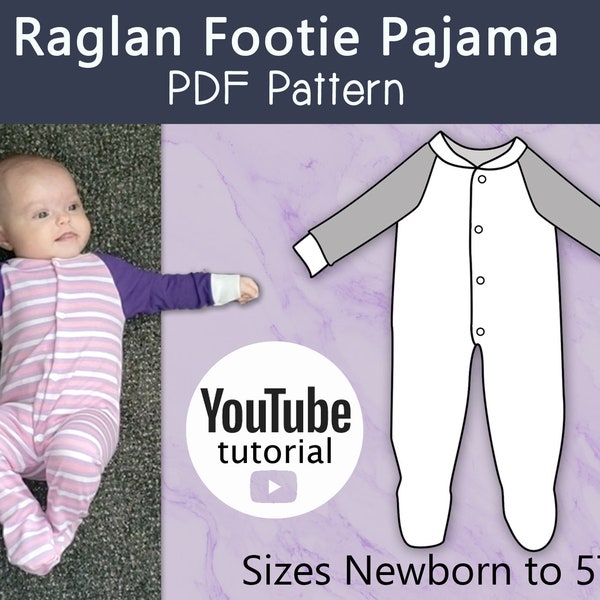 Raglan Footie Pyjama PDF Muster Größe Newborn-5T