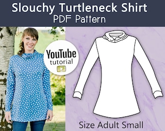 Patrón PDF de cuello alto holgado tamaño pequeño