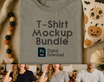 Maqueta de camiseta de Halloween en formato PSD con Bella Canvas 3001 colores, camisa doblada