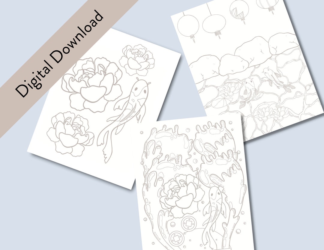 Koi Collection Downloadable Coloring Pages - Etsy