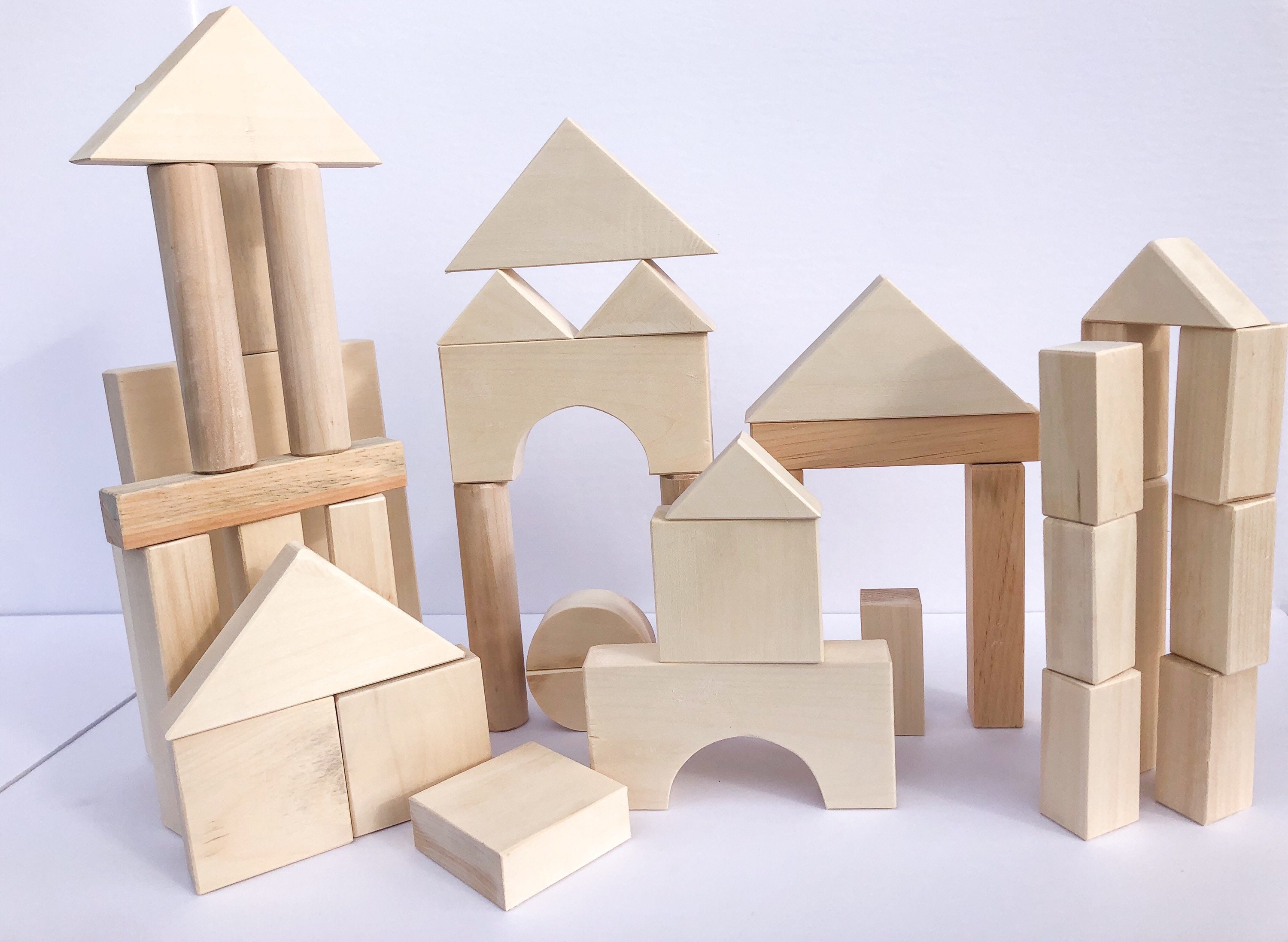 Solid Wood Unit Block Set With Storage Bag 40 pieces Etsy