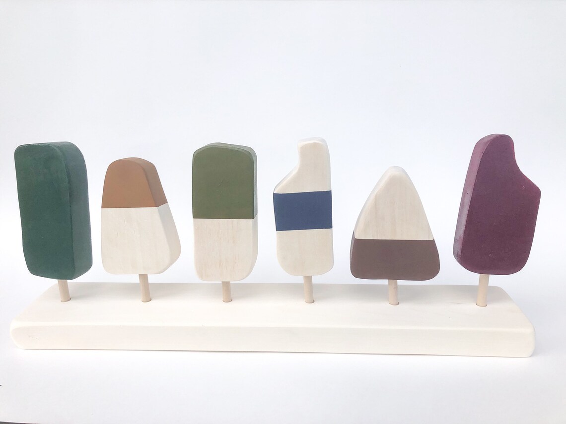 Wooden Popsicle Set of Six includes Stand Pretend Play Etsy