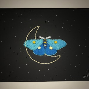 Embroidered Moon and Moth