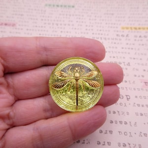 Böhmische Glas Libellen Cabochon 18 mm Uran Gelbgold beschichtet