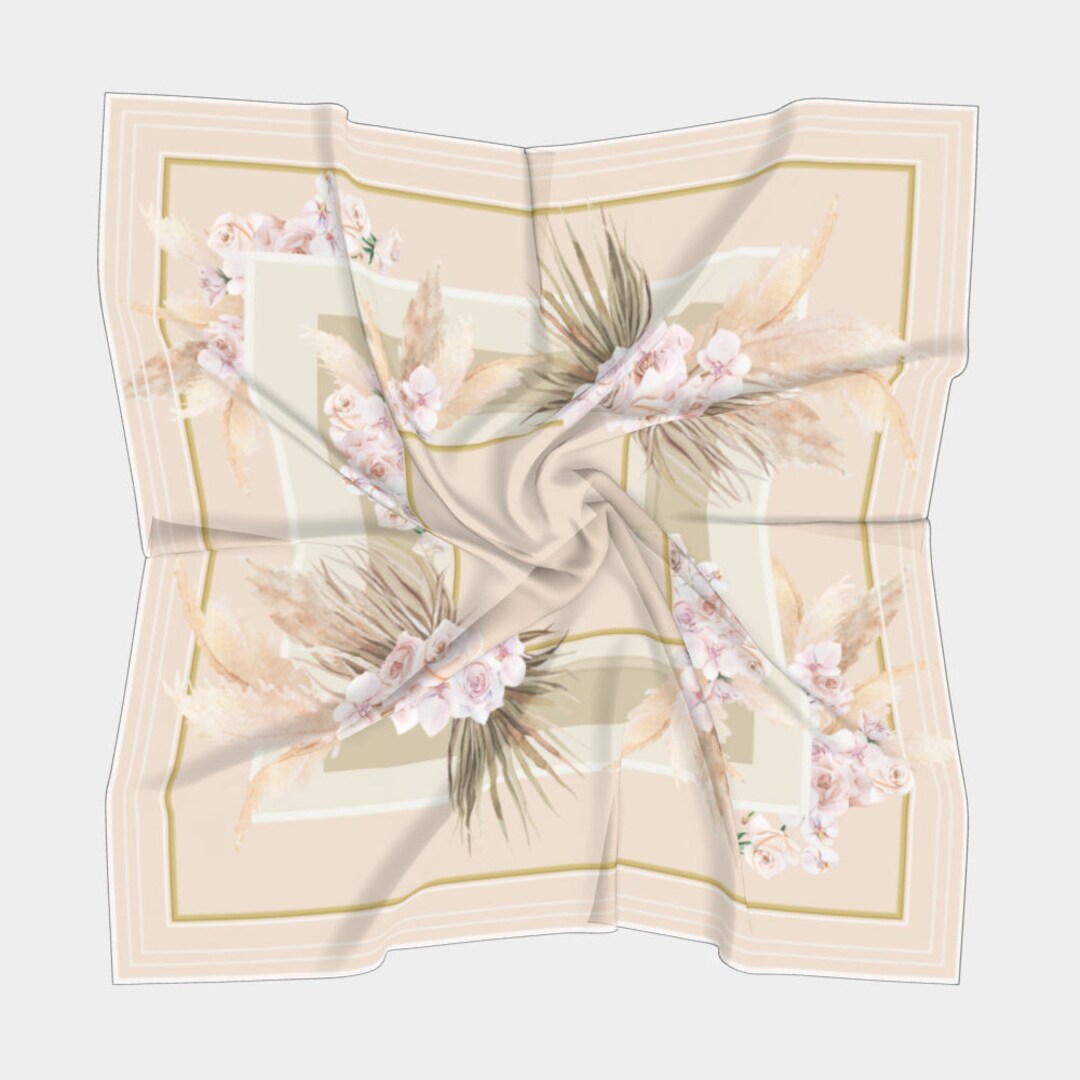 Silk Square Scarf - Hand Designed in Candy Pink Green Floral