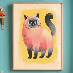 Minimalist Cat Nursery Print Pink Cat Wall Art Digital Animal Poster Download