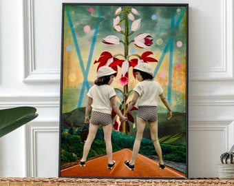 Collage Art Print -SIEMPRE JUNTAS-, Surreal Home Decor.