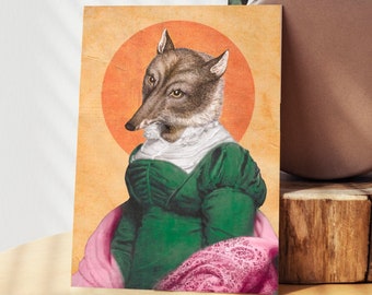 Collage Fine Art Print -MISS FOX- Wall Decor, Anthropomorphic Fox Portrait.