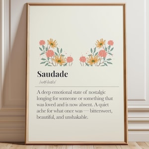Saudade Definition Wall Art Printable Emotional Nostalgia Quote Hygge Floral Digital