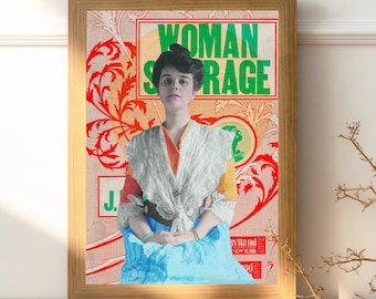 Collage Kunstdruck -SUFFRAGETTE- Vintage IIlustration/Foto, Frauenrechte Poster.