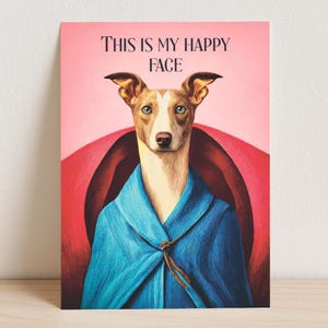 Whippet Ansichtkaart Vorstelijk Hondenportret met Blije Gezicht Sarcastische Kunstprint