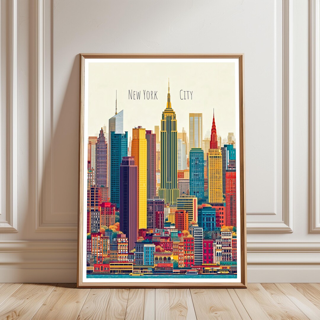 New York City Poster Colorful Skyline Wall Art NYC Print Urban Decor - Etsy