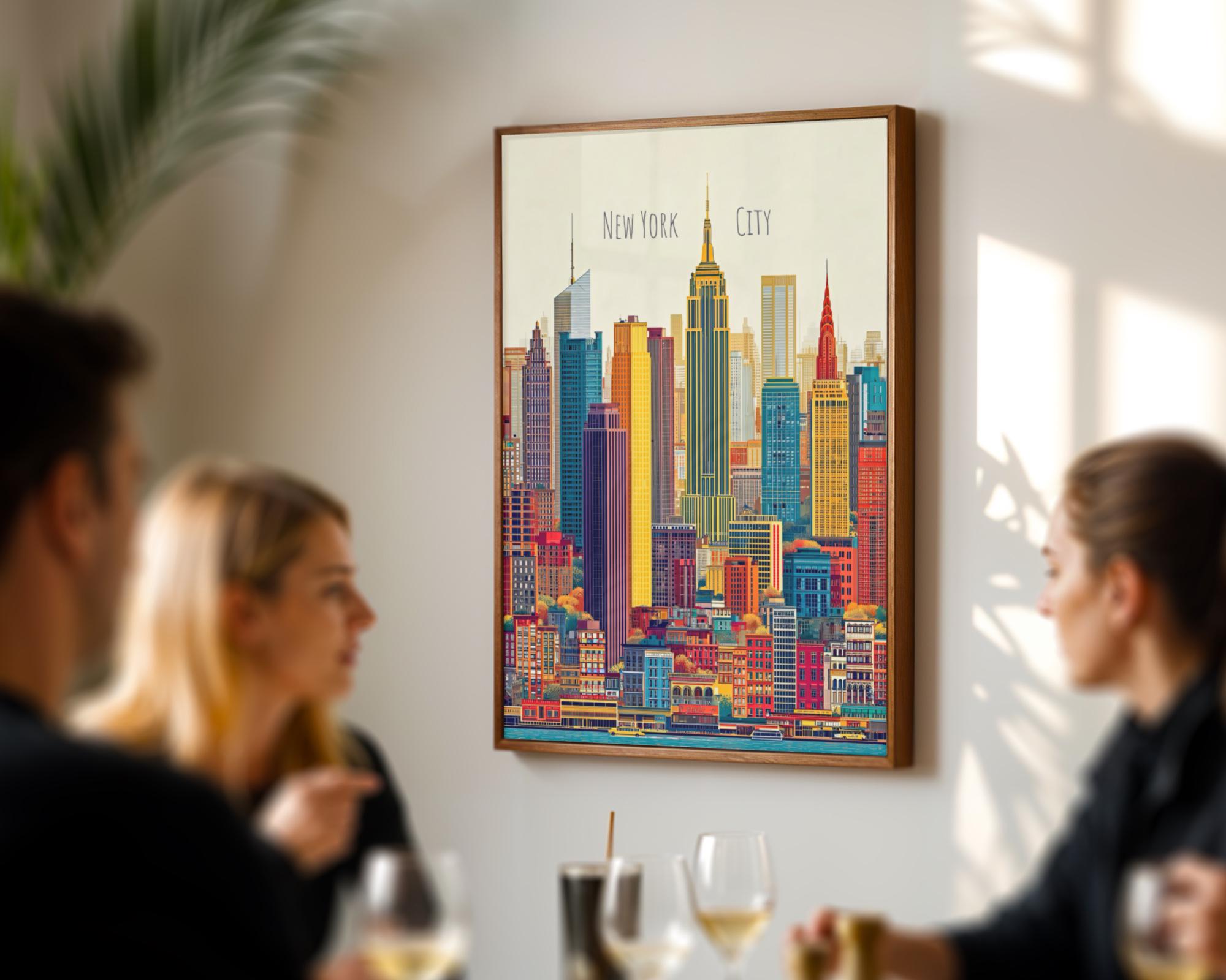 New York City Poster Colorful Skyline Wall Art NYC Print Urban Decor - Etsy