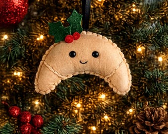 Christmas croissant decoration, felt festive tree hanging, Xmas home decor