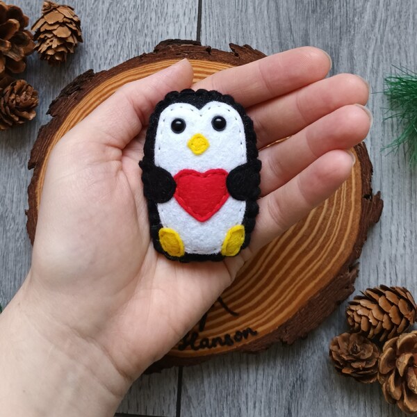 Penguin hug, valentines felt plush pocket gift, hand sewn letterbox present for her