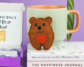Felt Bear Pocket Hug, Hand Sewn Keepsake, Boxed Plush Gift with Adoption Certificate