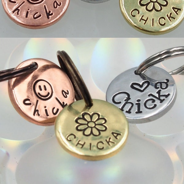 Tiny Tag | Add Name/Number | Brass/Gold-tone, Aluminum/Silver-tone, Copper/Rose-tone | Small Dainty ID Pet Dog Cat Tag | Hand-Stamped Custom