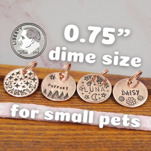 Small Tag | + Name/Number | Brass/Gold-tone, Aluminum/Silver-tone, Copper/Rose-tone | Small Dainty ID Pet Dog Cat Tag | Hand-Stamped Custom