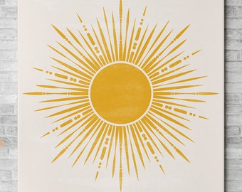Yellow Sun Mid Century Modern Wall Art, Printable Digital download Boho Print, Sunset Print