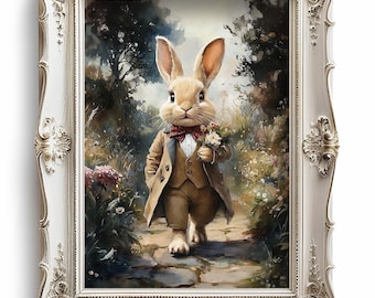 イースターバニーとペイントされた卵のプリント、ヴィンテージ